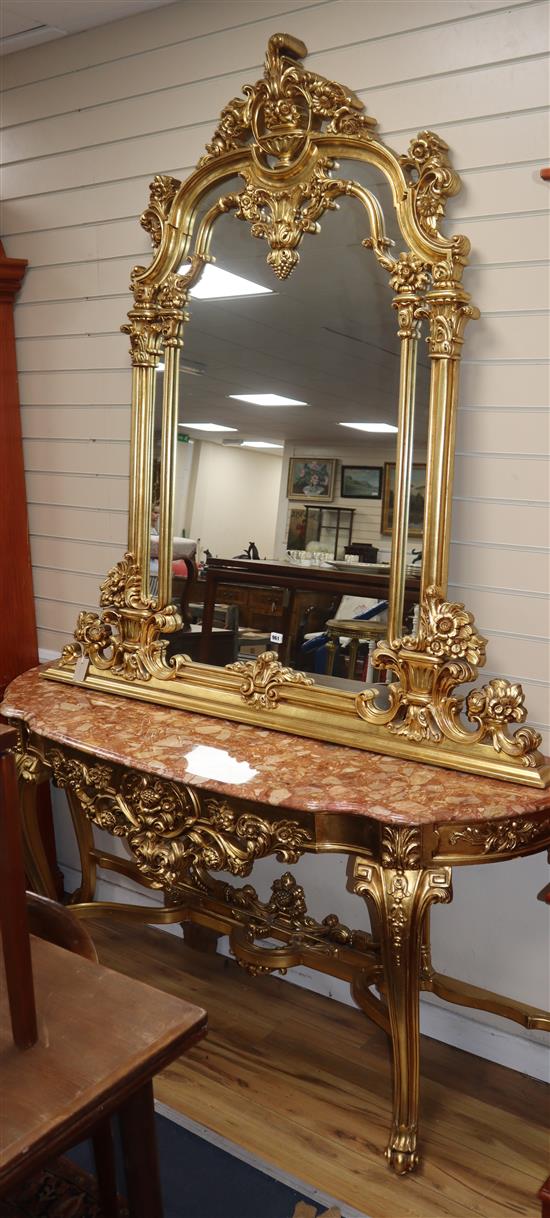 A Louis XV style carved giltwood marble topped console table W.175cm